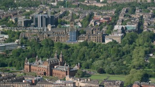 AX110_174 - 5.5K stock footage aerial video of University of Glasgow, Kelvingrove Art Gallery and Museum, Scotland