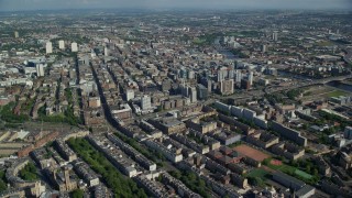 AX110_179E - 5.5K aerial stock footage of a wide view of the city of Glasgow, Scotland