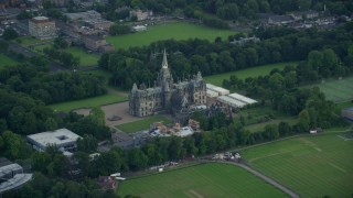 AX111_113 - 5.5K aerial stock footage of Fettes College in Edinburgh, Scotland