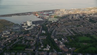 AX111_114E - 5.5K aerial stock footage of the Port of Edinburgh, Scotland