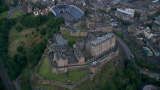 AX111_140 - 5.5K stock footage aerial video of historic Edinburgh Castle, Scotland