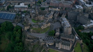 AX111_142 - 5.5K aerial stock footage of orbiting historic Edinburgh Castle, Edinburgh