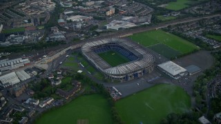 AX111_153 - 5.5K aerial stock footage of orbiting Murrayfield Stadium, Edinburgh, Scotland