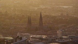 AX112_028 - 5.5K aerial stock footage video of St Mary's Cathedral, Edinburgh, Scotland at sunset