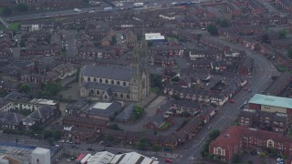 AX113_112E - 5.5K aerial stock footage of St Peter's Cathedral, Belfast, Northern Ireland