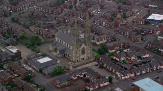 AX113_113 - 5.5K aerial stock footage of St Peter's Cathedral, Belfast, Northern Ireland