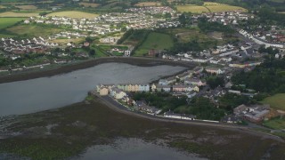 AX113_152 - 5.5K aerial stock footage of waterfront homes and fields, Strangford Lough, Killyleagh, Northern Ireland