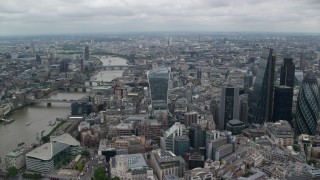 AX114_035 - 5.5K aerial stock footage approach 20 Fenchurch Street skyscraper near River Thames in Central London, England