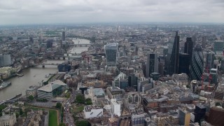 AX114_035E - 5.5K aerial stock footage approach St Paul's Cathedral near the River Thames, Central London, England
