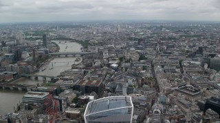 AX114_037 - 5.5K aerial stock footage approach St Paul's Cathedral near the River Thames, Central London, England