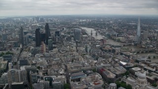 AX114_042 - 5.5K aerial stock footage of Central London skyscrapers and The Shard by River Thames, England