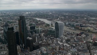 AX114_047 - 5.5K aerial stock footage approach 20 Fenchurch Street and Tower Bridge over River Thames, Central London, England