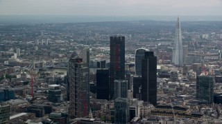 AX114_067 - 5.5K aerial stock footage of skyscrapers and The Shard, Central London, England