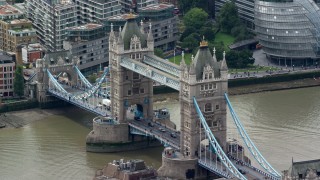 AX114_090 - 5.5K aerial stock footage of the famous Tower Bridge, London, England