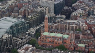 AX114_217 - 5.5K aerial stock footage of orbiting Westminster Cathedral, London, England