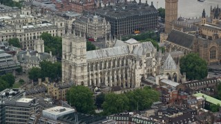 AX114_218 - 5.5K aerial stock footage of Westminster Abbey in London, England