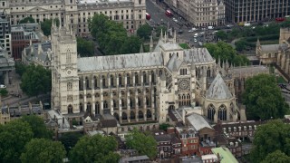 AX114_219 - 5.5K aerial stock footage of orbiting Westminster Abbey, London, England