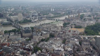 AX114_244 - 5.5K aerial stock footage of London Eye and bridges spanning the River Thames, London, England