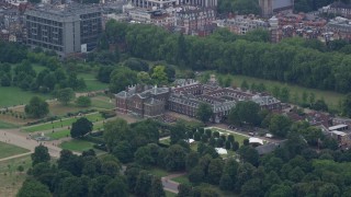 AX114_251E - 5.5K aerial stock footage of orbiting Kensington Palace, London, England