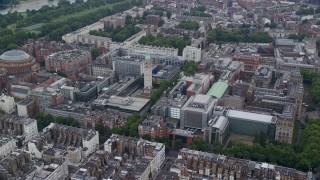 AX114_259 - 5.5K aerial stock footage video of Queen's Tower near Royal Albert Hall, London, England
