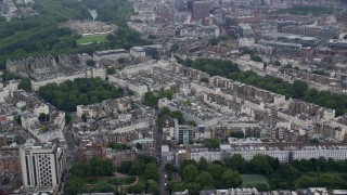AX114_263 - 5.5K aerial stock footage of apartment buildings and embassies around Belgrave Square, London, England