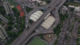 AX114_271 - 5.5K aerial stock footage of orbiting Westway on A40 Highway, London, England
