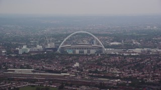 AX114_275 - 5.5K aerial stock footage of Wembley Stadium, London, England
