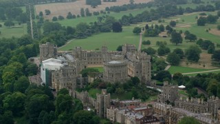 AX114_316 - 5.5K stock footage aerial video of an orbit around iconic Windsor Castle, England
