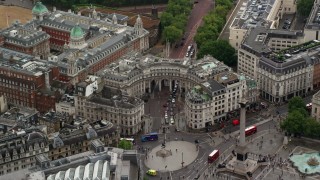AX115_098 - 5.5K aerial stock footage of approaching The Admiralty Arch at Trafalgar Square, London England