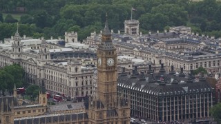 AX115_106E - 5.5K aerial stock footage of Big Ben, London, England