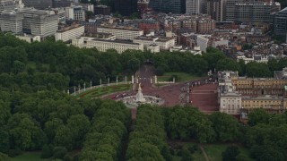 AX115_133 - 5.5K aerial stock footage of circling the Victoria Memorial at Buckingham Palace, London, England