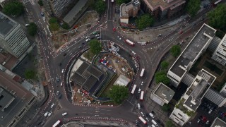 AX115_152 - 5.5K aerial stock footage of a bird's eye of Elephant and Castle Roundabout, London, England