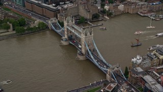AX115_171E - 5.5K aerial stock footage of River Thames and the Tower Bridge, London, England