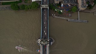 AX115_175 - 5.5K aerial stock footage of a bird's eye of River Thames and Tower Bridge, London, England