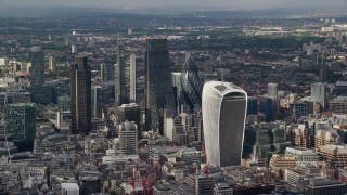 AX115_185E - 5.5K aerial stock footage of skyscrapers in Central London, England