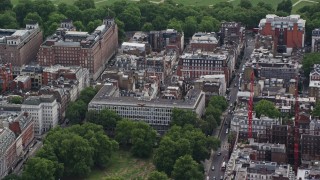 AX115_220E - 5.5K aerial stock footage of United States Embassy, London, England