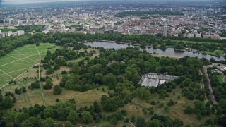 AX115_224E - 5.5K aerial stock footage of Hyde Park and The Serpentine, London, England