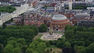 AX115_226 - 5.5K aerial stock footage of Albert Memorial and Royal Albert Hall, London, England