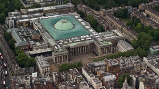 AX115_232E - 5.5K aerial stock footage of British Museum, London, England
