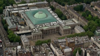 AX115_234 - 5.5K aerial stock footage of an orbit of the British Museum, London, England