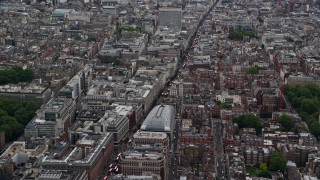AX115_262 - 5.5K aerial stock footage of Park House mall and Oxford Street through Westminster, London, England