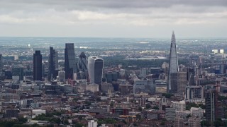 AX115_273E - 5.5K aerial stock footage of Central London skyscrapers and The Shard, England