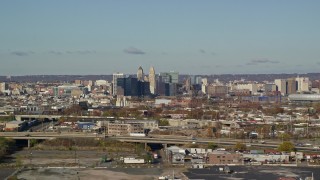AX119_001E - 5.5K aerial stock footage video of skyscrapers in Downtown Newark, New Jersey