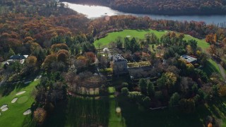 AX119_095 - 5.5K aerial stock footage of circling the historic Kykuit Estate in Autumn, Westchester County, New York