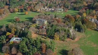 AX119_096 - 5.5K stock footage aerial video of circling around the historic Kykuit Estate in Autumn, Westchester County, New York