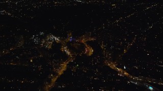 AX123_123 - 5.5K aerial stock footage orbit Grand Army Plaza at Night in Brooklyn, NYC