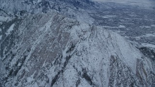 AX124_043 - 5.5K aerial stock footage approach snow-covered Mount Olympus at Sunrise in Utah