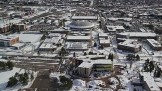 AX126_057E - 5.5K aerial stock footage fly over University of Utah to approach the Jon M. Huntsman Center, Salt Lake City
