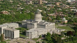 AX129_019E - 5.5K aerial stock footage of orbiting the Utah State Capitol on Capitol Hill, Salt Lake City, Utah