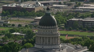AX129_021 - 5.5K aerial stock footage of orbiting the Utah State Capitol dome, Capitol Hill, Salt Lake City, Utah